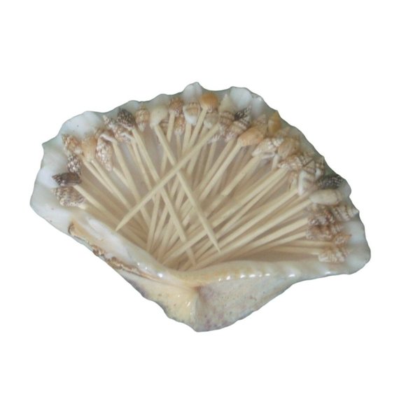 Clam Shell Wooden Tooth Picks Tiki Party Wedding Luau Holiday Cocktails 40 plus - Picture 1 of 6